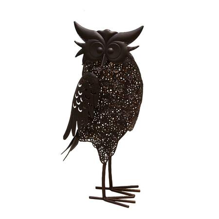 PISOS 16.7 in. Steel Animal Garden Owl Metal Bird Sculpture Statue w/Solar Light & Ground Stake, Bronze PI3681690